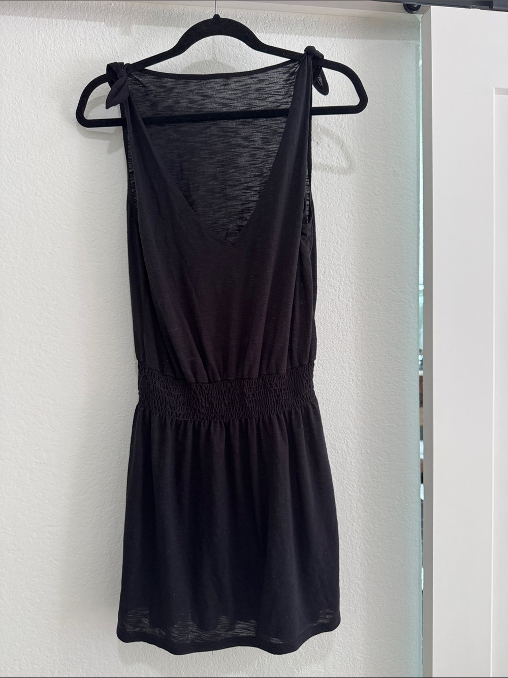 BECCA Black Tie-Shoulder Swim Coverup with Smocked Waist